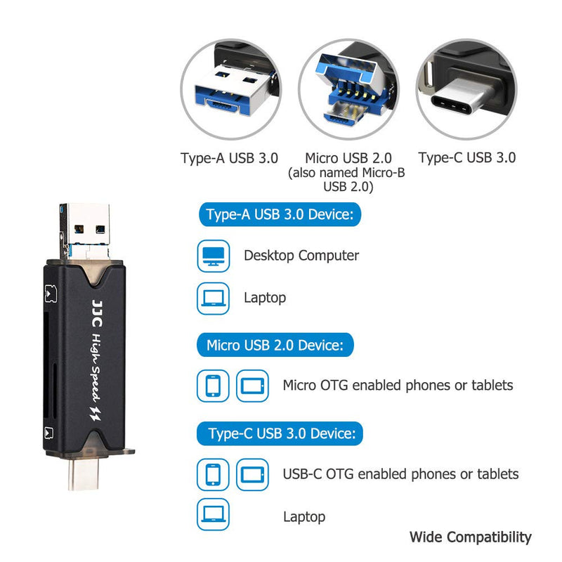 [Australia - AusPower] - JJC USB 3.0 SD Micro SD Card Reader with Storage Case, USB C USB A Plus OTG for SD SDHC SDXC Micro SD Micro SDHC Micro SDXC TF Memory, Compatible with Computer, Laptop, OTG Enable Phone and Tablet USB 3.0 Reader with Storage Case 