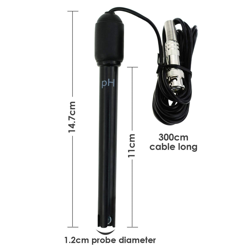 [Australia - AusPower] - 0-14 pH Electrode Probe BNC Connector, 300cm Cable for PH Meter Monitor Controller Test Sensor, Replacement Kit for Aquarium Hydroponics Plant Pool Spa (pH Electrode) 