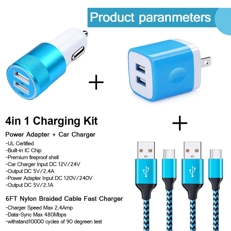 [Australia - AusPower] - Fast Car Phone Adapter, 3.4 A Car Plug C Charger Set for Samsung Galaxy A21,A11,A01,A42, A52,A20s,A30s,Note 10,S20 /S10 Pixel 5 4A XL LG Stylo 6,Wall Plug in Phone Charger+ 2PC 6 FT Cable Cords 