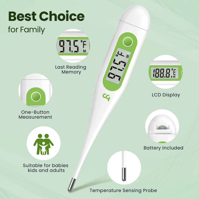 [Australia - AusPower] - Thermometer for Adults, Oral Thermometer for Fever, Medical Thermometer with Fever Alert, Memory Recall, C/F Switchable, Rectum Armpit Reading Thermometer for Baby Kids and Adults Green/white 