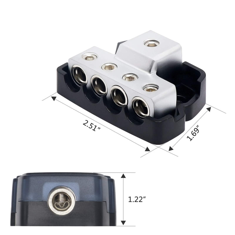 [Australia - AusPower] - RECOIL DB14 4 Way Power Distribution Block, 1 X 0/2/4 Gauge in / 4 X 4/8 Gauge Out Power Distribution Ground Distributor Block for Car Audio Amplifier Splitter (1PCS) 4 Way Power Distribution Block 1PCS 