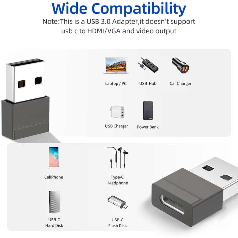 [Australia - AusPower] - USB C to USB Adapter 2 Pack, URELEGAN Type-C Female to USB-A Male Charger Converter for Laptops/PC, Chargers, Power Bank, iPhone 11 12 13 Pro Max Mini, Samsung Galaxy Note 10 20 S20 S21 S22 - Grey 