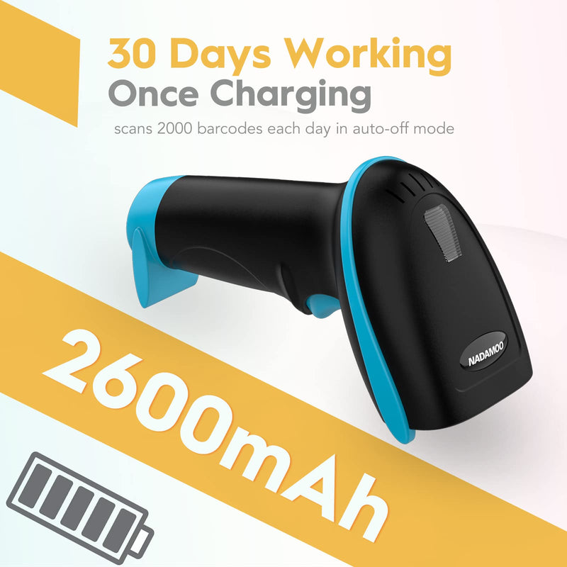 [Australia - AusPower] - NADAMOO Wireless Barcode Scanner 328 Feet Transmission Distance USB Cordless 1D Laser Automatic Barcode Reader Handhold Bar Code Scanner with USB Receiver for Store, Supermarket, Warehouse - Blue 