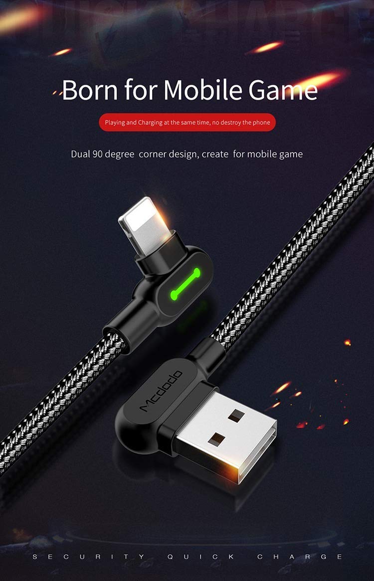 [Australia - AusPower] - (2 Pack + iPhone Bag) USB 90 Degree Right Angle Design Gaming iPhone LED Nylon Braided Sync Charge New USB Reversible Data 6FT/1.8M Cable Compatible iPhone/iPad Pro/Air,iPad Mini,iPod (6FT Black) 