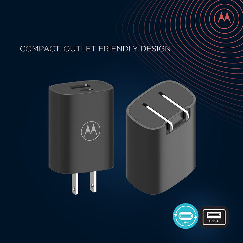 [Australia - AusPower] - Motorola TurboPower Flip Duo- Ultra Compact, Travel Friendly Dual Port 20W Charger with Folding AC Blades and USB-A and USB-C outputs Single 2 Ports 