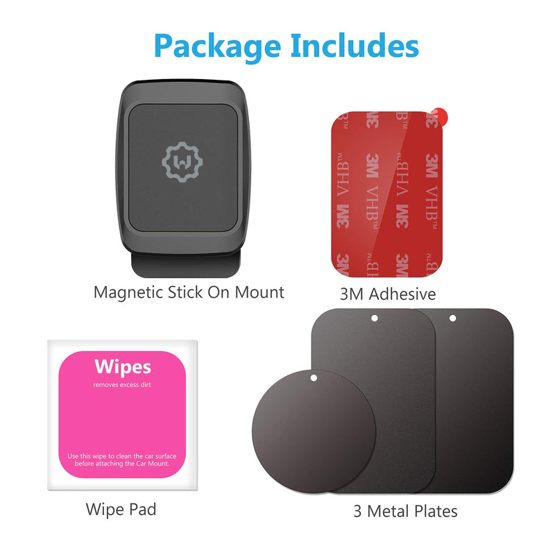 [Australia - AusPower] - Magnetic Phone Car Mount, WixGear Universal Stick On Dashboard Magnetic Car Mount Holder, for Cell Phones and Mini Tablets with Fast Swift-snap Technology, (Rectangle Stronger Design) 