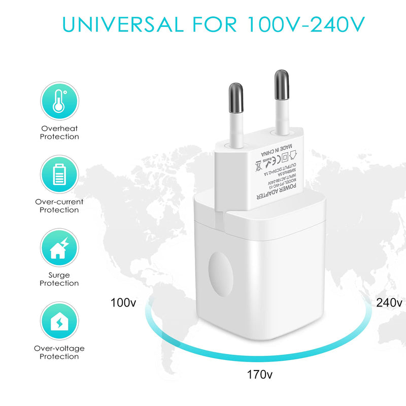 [Australia - AusPower] - iHoto European Travel Plug Adapter Charger for iPhone Samsung Android Phone ,International Power Adaptor with 2 Port USB, EU Wall Charging Block Brick in Europe Germany Outlets Strip 