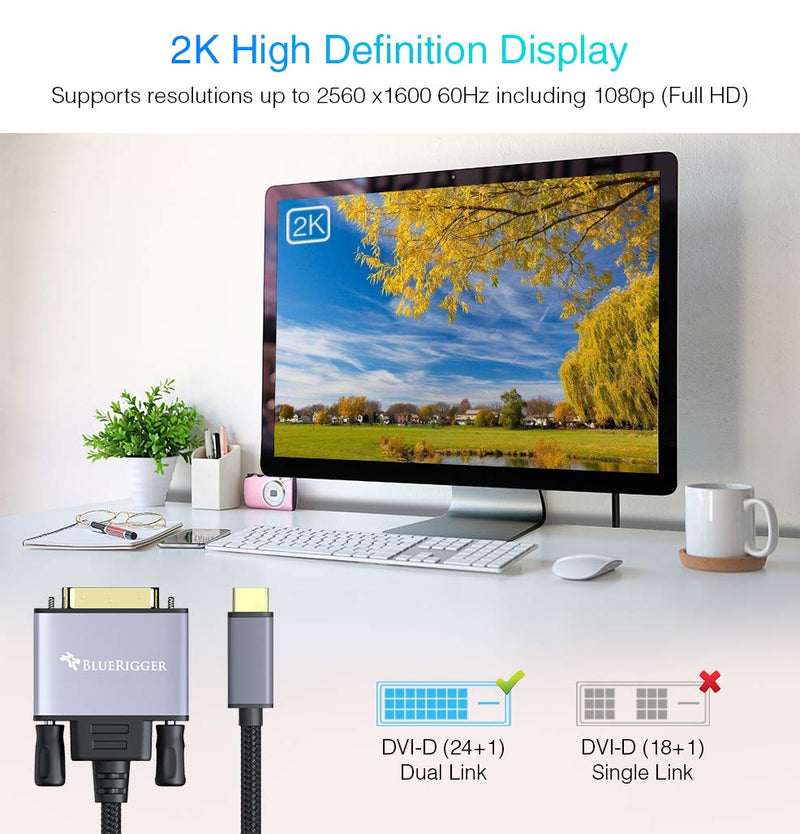 [Australia - AusPower] - BlueRigger USB C to DVI Cable (6 Feet, 4K 30Hz, USB 3.1 Type C to DVI, Thunderbolt 3 to DVI) USB-C to DVI-D Cable Compatible with Samsung Galaxy, Surface Book, MacBook Pro, Dell, Pixelbook and More 6 Feet 