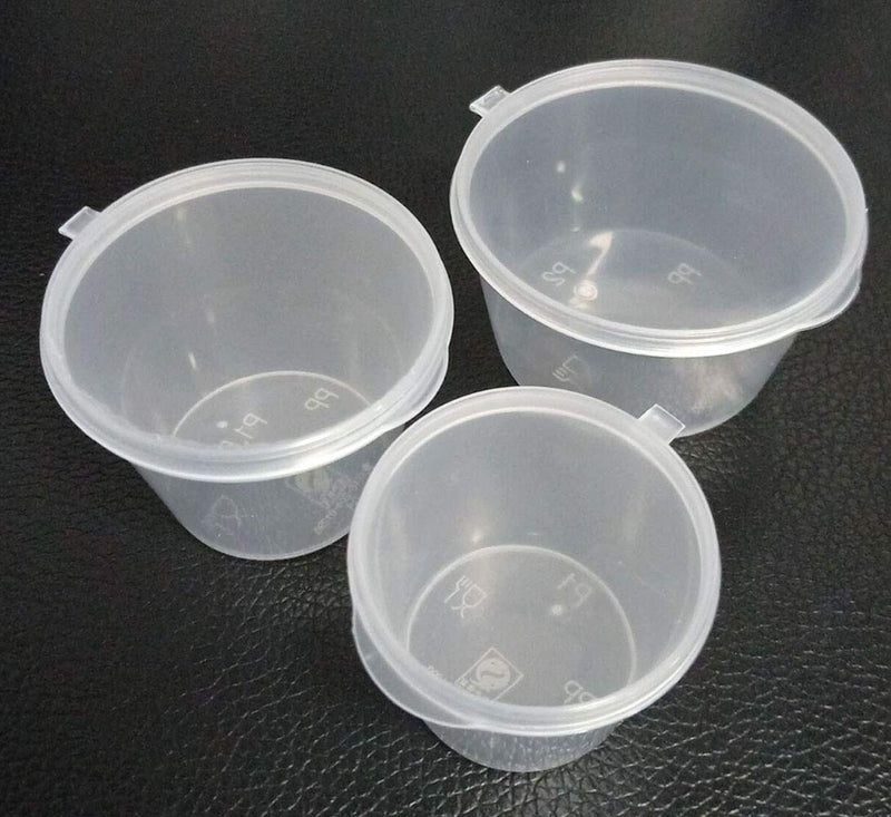 [Australia - AusPower] - Kbraveo 120PCS 3 Size Leak Proof Plastic Condiment Souffle Containers with Attached Lids,Plastic Condiment Cup with Lid,Souffle Cups,Jello Shot Cups,Disposable Souffle Cups(1OZ,1.5OZ,2OZ) 