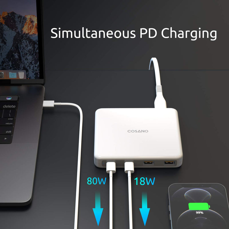 [Australia - AusPower] - 100W USB C Charger, Upgraded High Speed 4-Port Desktop Type-C Charging Station with 2 USB C Ports(PD) + 2 USB A Ports(QC3.0) for MacBook Pro/Air, Laptop, iPad, Tablet, iPhone 12 