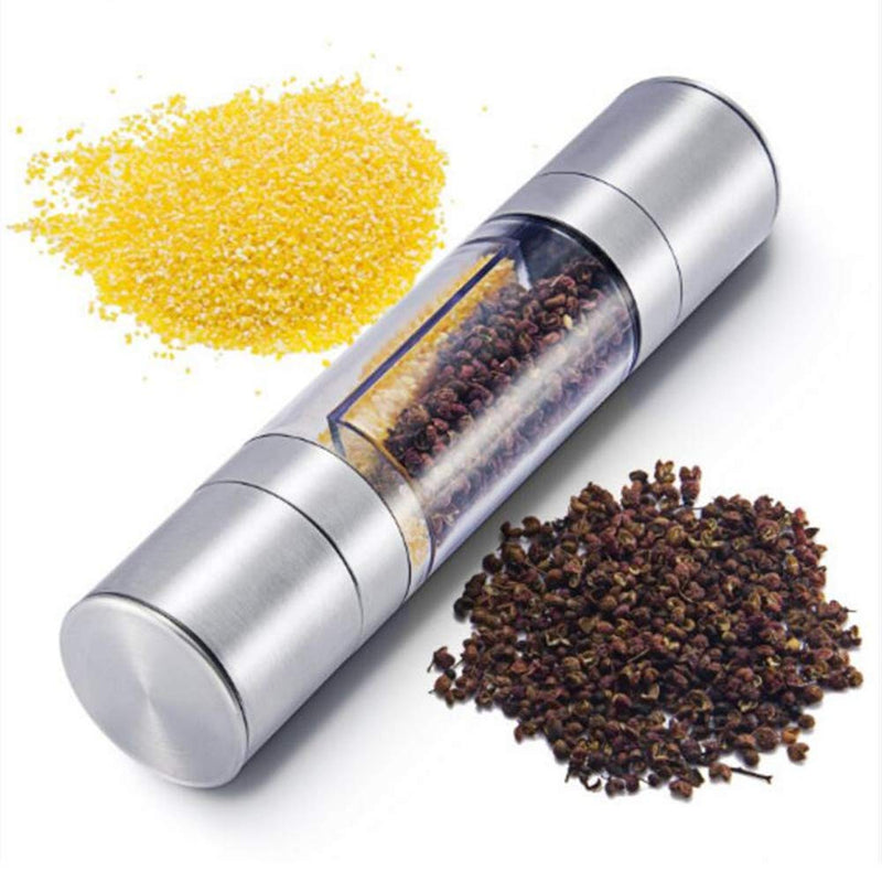 [Australia - AusPower] - Manual Stainless Steel 2 in 1 Salt and Pepper Grinder Dual Hand Spice Mill with Ceramic Core Kitchen Gadget Tool 