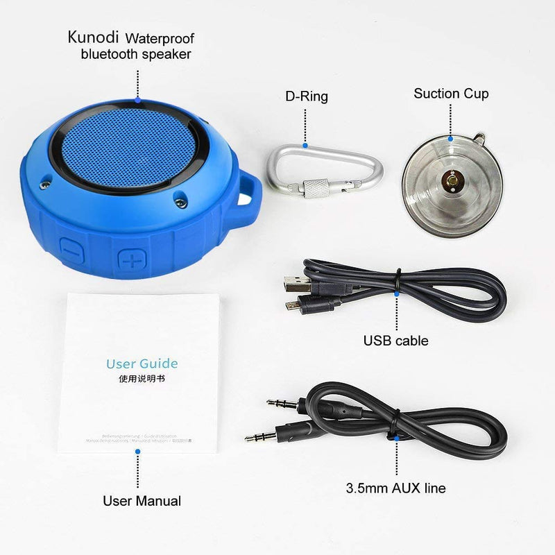 [Australia - AusPower] - Outdoor Waterproof Bluetooth Speaker,Kunodi Wireless Portable Mini Shower Travel Speaker with Subwoofer, Enhanced Bass, Built in Mic for Sports, Pool, Beach, Hiking, Camping (Blue) Blue 