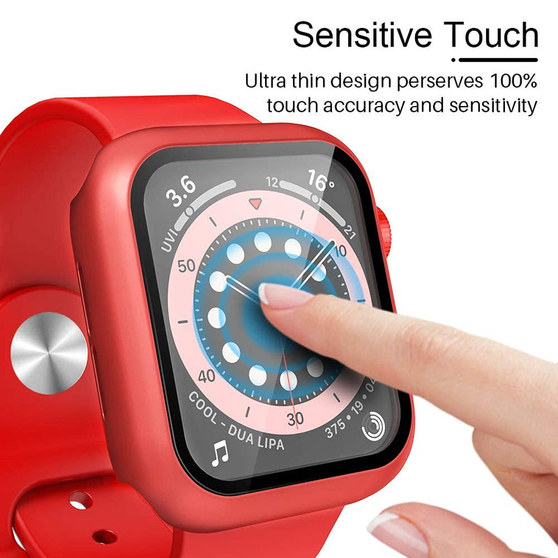 [Australia - AusPower] - TAURI 2 Pack Hard Case Compatible for Apple Watch SE Series 6 5 4 40mm Built in 9H Tempered Glass Screen Protector Slim Bumper Touch Sensitive Full Protective Cover Compatible for iWatch 40mm - Red 