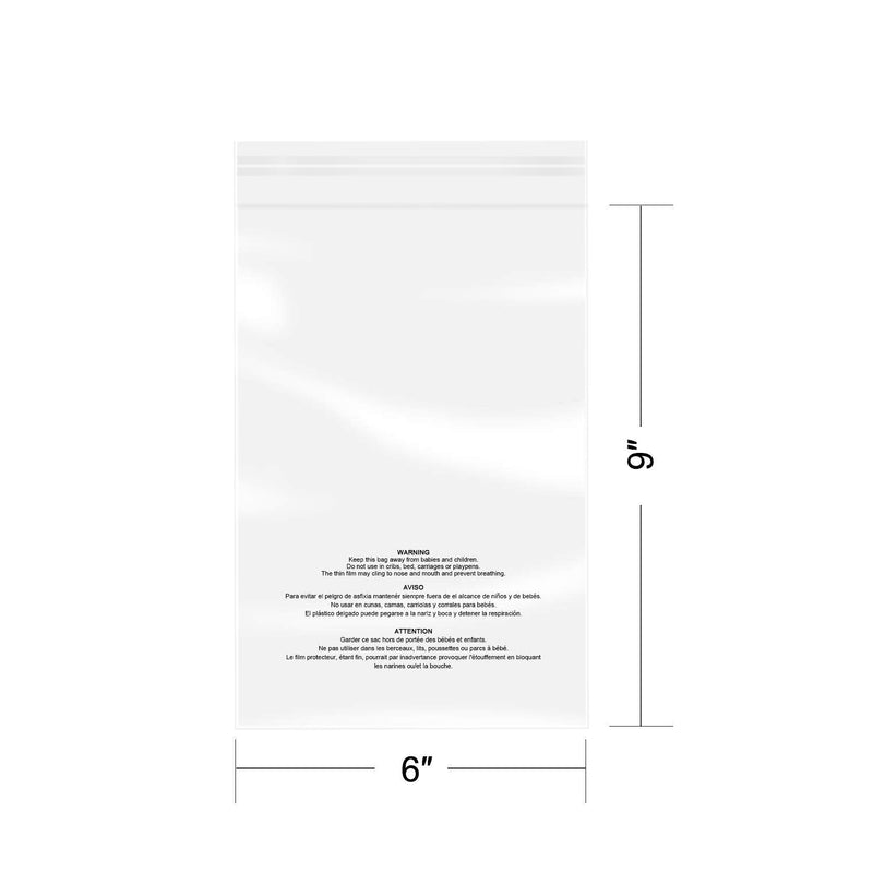 [Australia - AusPower] - 200 Count - 6" x 9", Self Seal 1.6 Mil Clear Plastic Poly Bags with Suffocation Warning for A7 A8 A9 Cards & Envelopes, Bakery, Cookies, Candies-Resealable Adhesive 6" x 9" Resealable Glue 