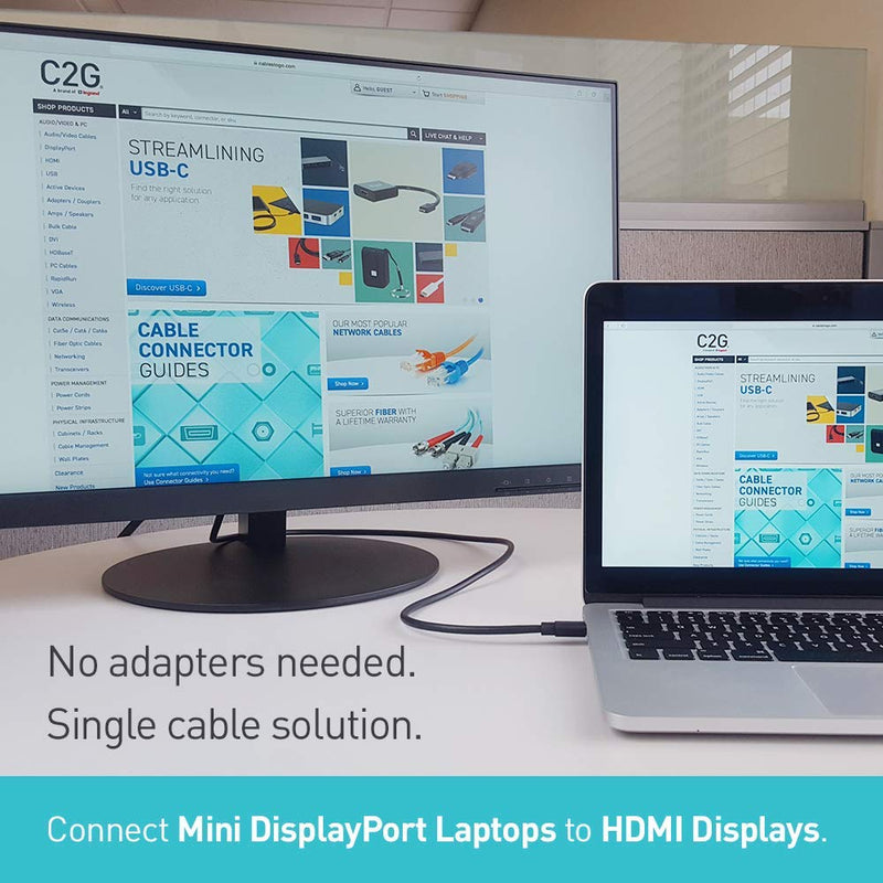 [Australia - AusPower] - C2G Mini Display Port Adapter, Display Port to HDMI, Male to Male, Black, 6 Feet (1.82 Meters), Cables to Go 54421 Mini DisplayPort To HDMI Cables 