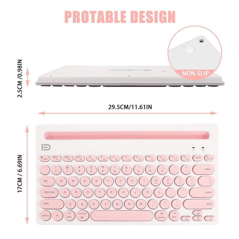 [Australia - AusPower] - Multi-Device Bluetooth Keyboard, Ideashop Wireless Bluetooth Keyboard Switch to 3 Devices Portable Small Keyboard for PC Tablet Smart Phone, Compatible with Android iOS Windows Mac Systerm (Pink) Pink 