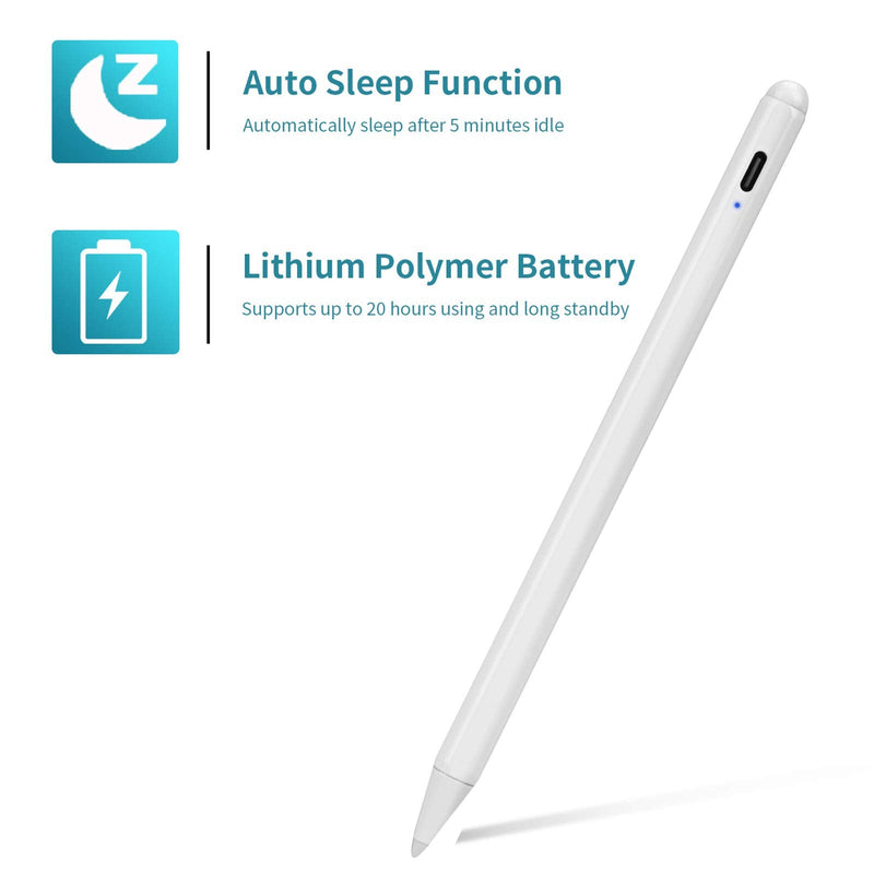 [Australia - AusPower] - 2020 iPad Pro 12.9-Inch 4th Generation Stylus Pen with Palm Rejection, Active Stylus with 1.0mm Plastic Tip Digital Pencil for Apple iPad Pro 12.9" Good for Drawing and Writing, White 