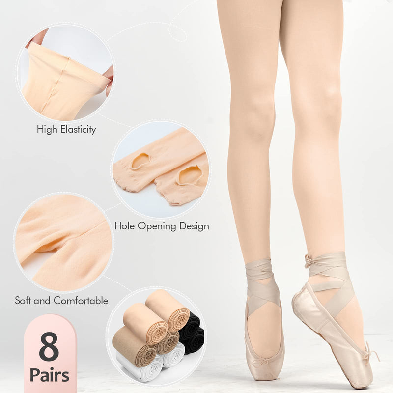 [Australia - AusPower] - 8 Pairs Girls Ballet Tights Soft Dance Tights for Toddler Convertible Footless Tights with Hole Tights, 4 Colors 6-9 Years 