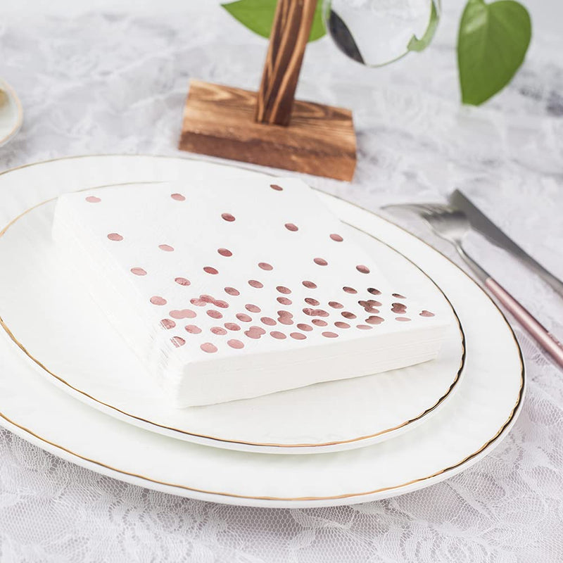 [Australia - AusPower] - 80 Pack of White Paper Cocktail Napkins with Gold Foil Polka Dot Confetti，Polka Dot Party Supplies(5 x 5 in，3-ply) (Rose Gold) Rose Gold 