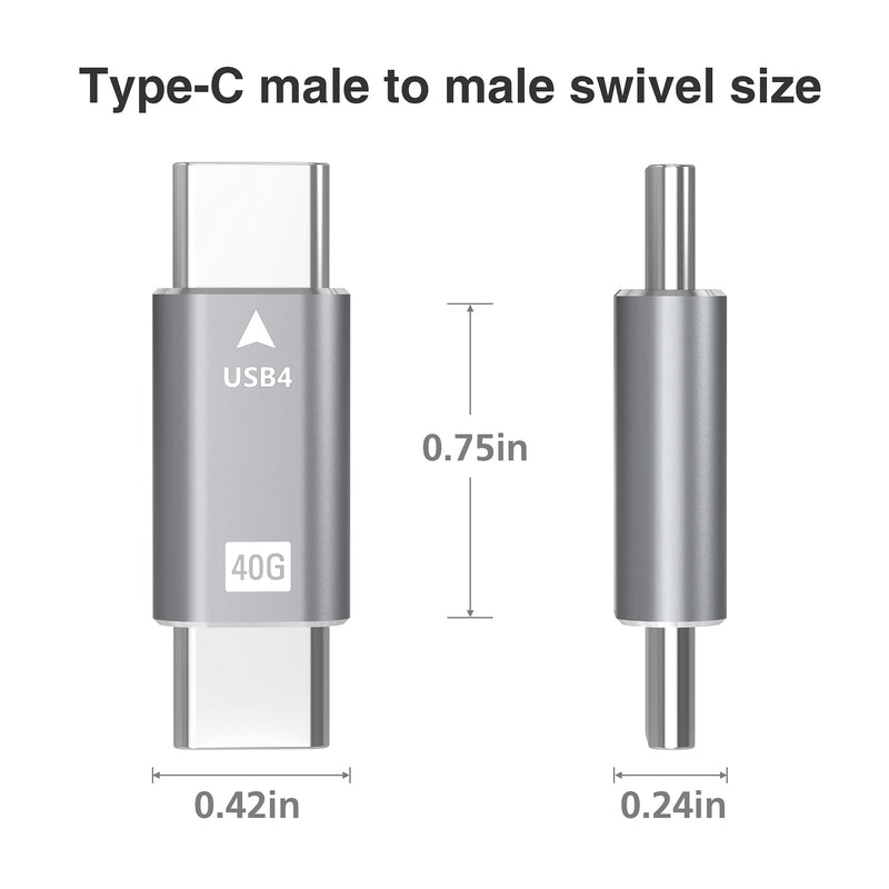 [Australia - AusPower] - AGVEE [1 Pack] USB-C Male to Male 40G USB4 Adapter, PD 100W USB 4.0 Gen-3 Type-C Data Extender Coupler Connector Compatible with Thunderbolt 3 for MacBook TB3 Port, Gray Gray 
