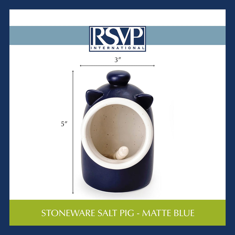 [Australia - AusPower] - RSVP International Stoneware Salt Pig and Spoon Set, Wide Mouth, Dishwasher Safe, 3x3.25x5", Blue 