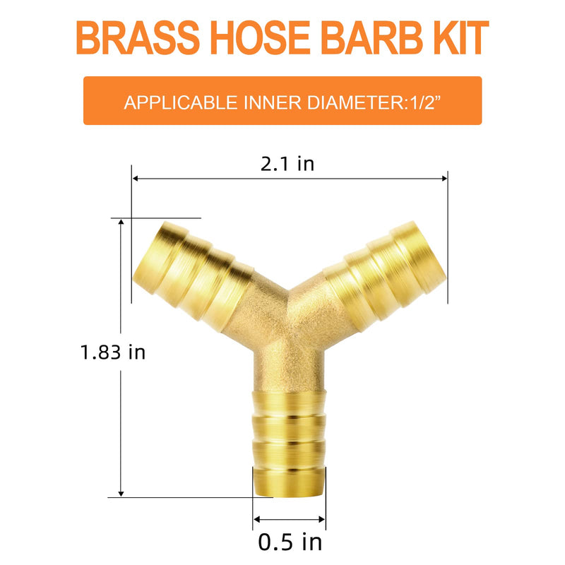 [Australia - AusPower] - GASHER 5Pcs 1/2 Inch Brass Hose Barb, 3-Way Y-Shaped Hose Fitting Intersection/Split Brass Water/Fuel/Air 1/2" Barb 5 