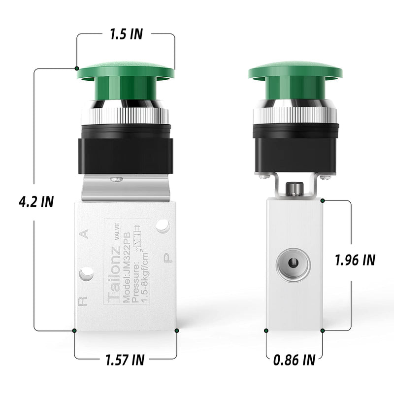 [Australia - AusPower] - TAILONZ PNEUMATIC Green 1/4”NPT Manual Control Type Mushroom Push Button 3 Way 2 Position Pneumatic Control Mechanical Valve 