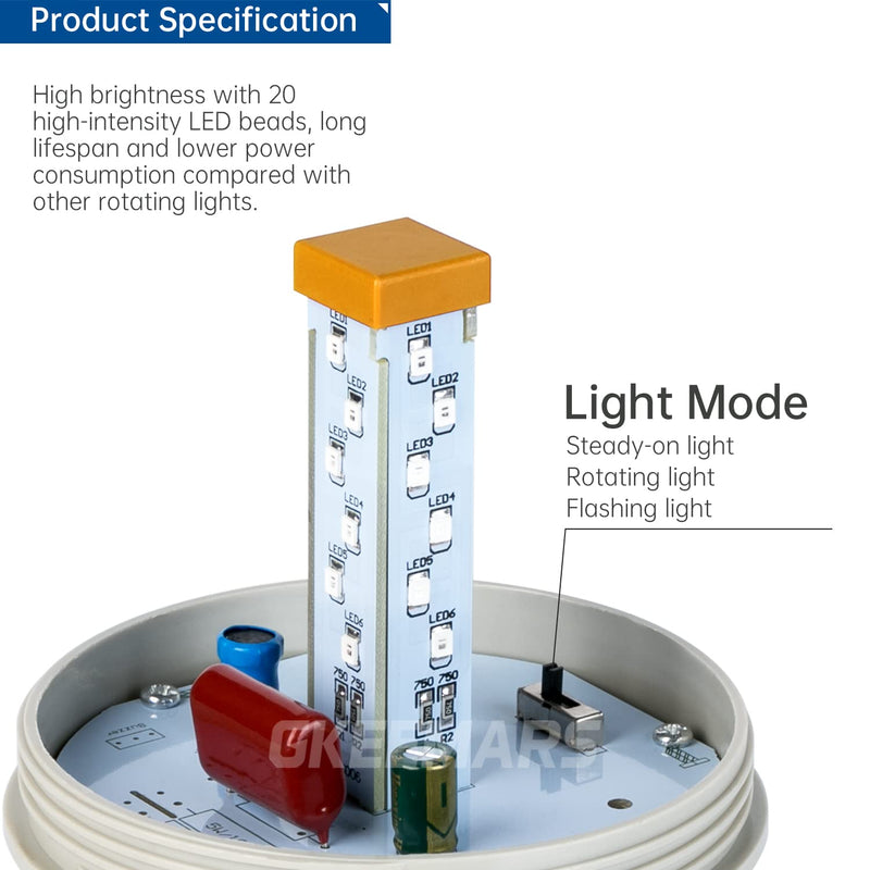 [Australia - AusPower] - GKEEMARS Industrial Signal Alarm Tower Lamp LTE-1101J AC 110V, LED Rotating Strobe Warning Light with Buzzer for Emergency (Yellow) Yellow 