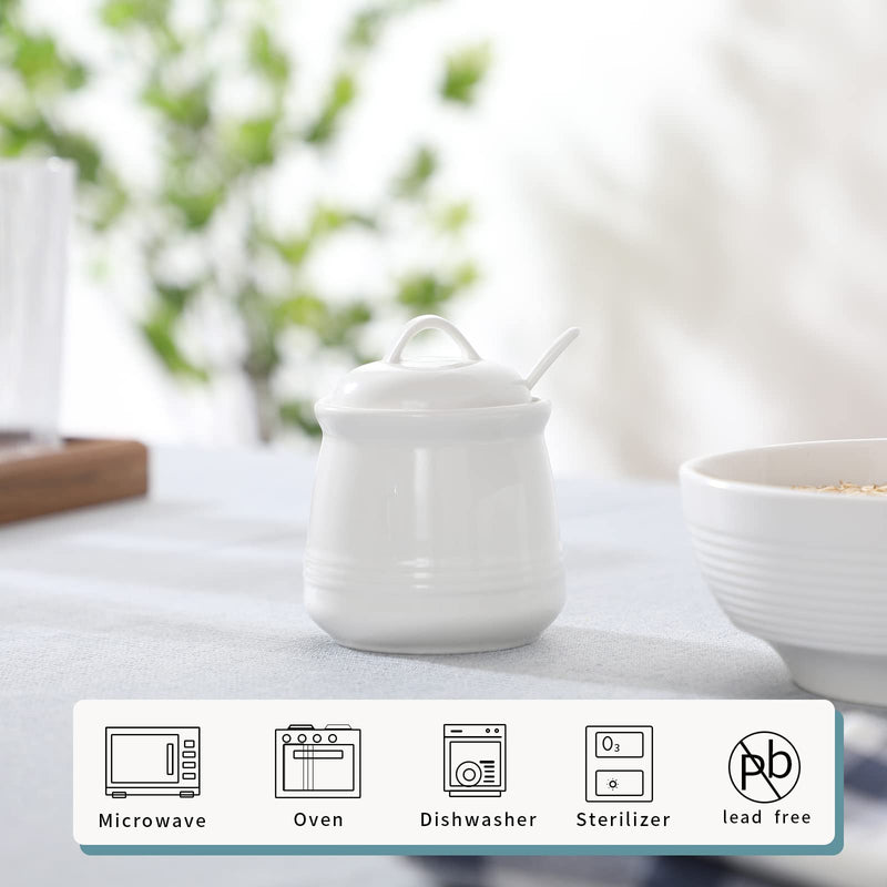 [Australia - AusPower] - HAOTOP Porcelain Sugar Bowl, Ceramic Salt Bowl with Spoon and Lid for Home and Kitchen, 12 Ounces (White) White 