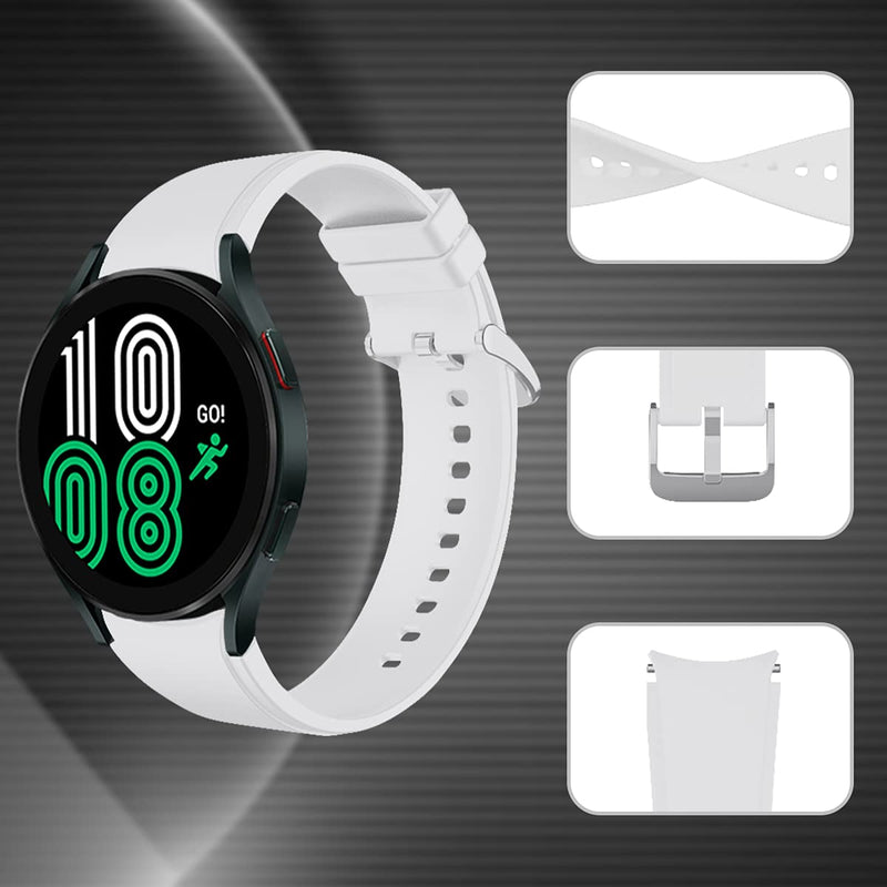 [Australia - AusPower] - Seltureone Compatible for Samsung Galaxy Watch 4 Band 40mm 44mm / for Samsung Galaxy Watch 4 Classic Smart Watch 42mm 46mm, Soft Sport Silicone Replacement Bands for Men Women, White L: 6.3" - 8.6"(160-220mm) 