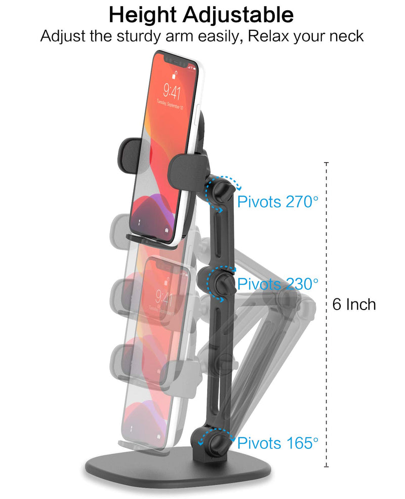 [Australia - AusPower] - Desk Phone Stand Adjustable Height Multi Angles Heavy Base, APPS2Car Multifunctional Universal Cell Phones Holder Table Mount for Office Kitchen Video Call Watching Movie for All Mobile iPhone (Black) 