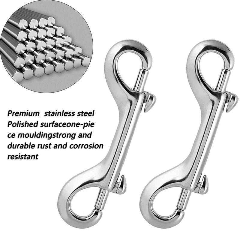 [Australia - AusPower] - Double Ended Bolt Snap Hook 2-Pack 3-1/2 inch 316 Stainless Steel Diving Clips Heavy Duty Marin Grade Double End Trigger Snaps Metal Clips for Dog Leash, Key Chain, Horse Tack, Pet Feed Buckets 90mm 