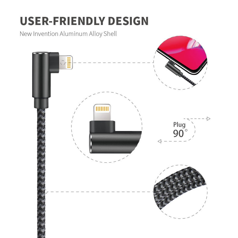 [Australia - AusPower] - [Upgraded] 10FT New Elbow Type Double 90 Degree Aluminum Alloy Nylon Braided USB Cable Compatible with Phone Charger Xs/XS Max/XR/X/8/8 Plus/7 Plus/7/6 Plus/6/5S/5/Pad (Black Gray, 10ft) Black Gray 