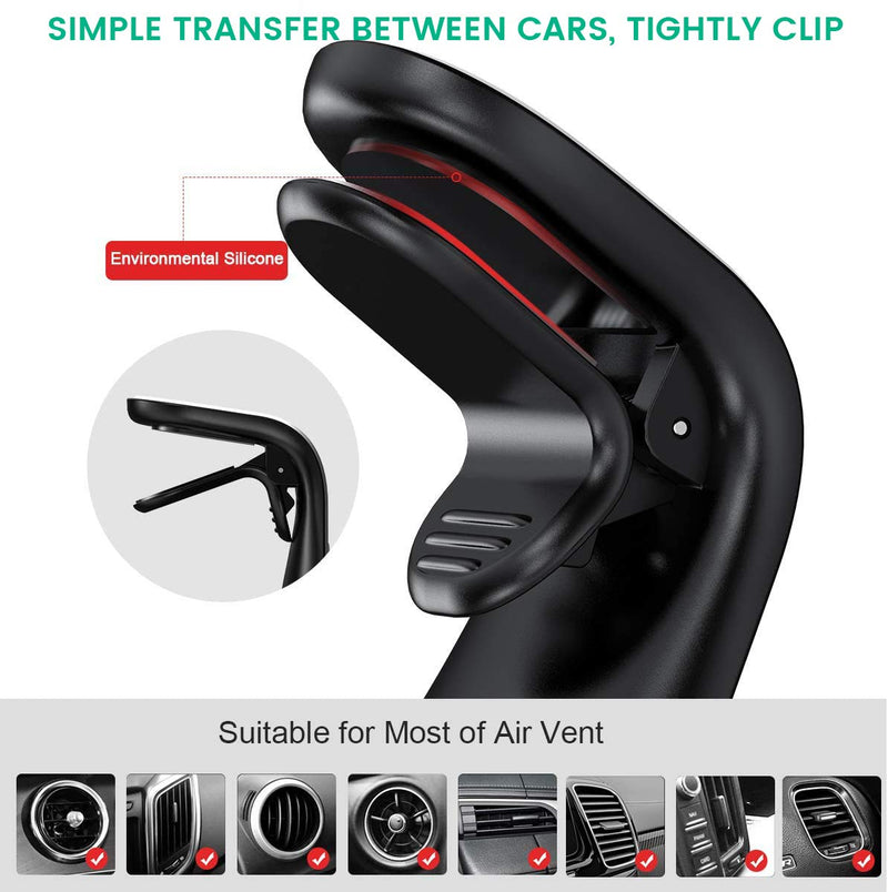 [Australia - AusPower] - Magnetic Phone Holder for Car Vent - Flexible Universal Cell Phone Mount, L Shape Clip (2-Pack) black 