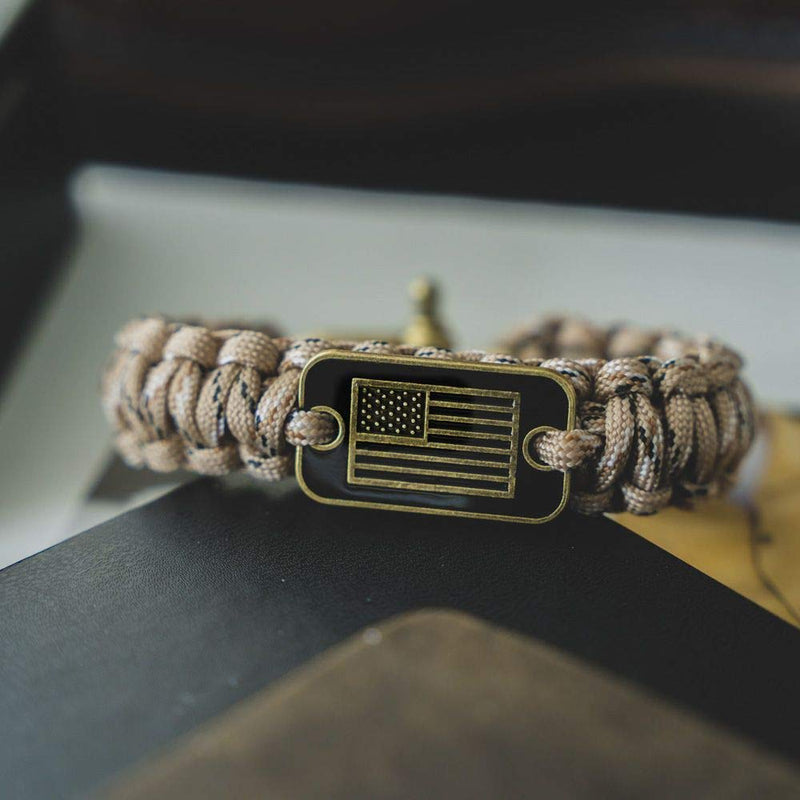 [Australia - AusPower] - Hero Company Camo Paracord Bracelet - Tactical Survival Bracelet for Men with Bronze USA Flag - Helps Pair Military Veterans with a Companion Dog Desert Camo 