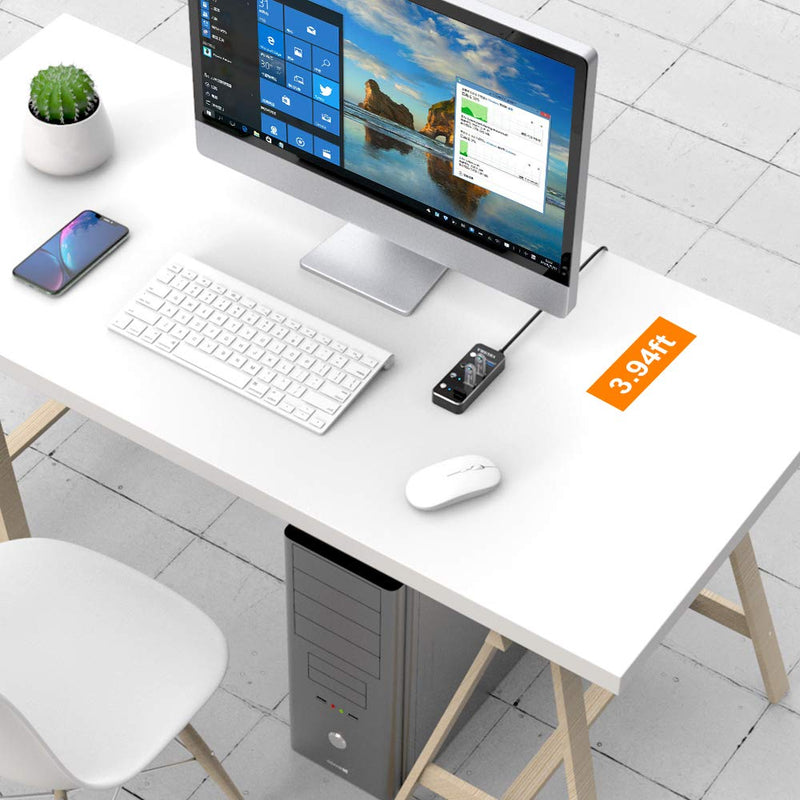 [Australia - AusPower] - USB Hub,VKUSRA 4 Port USB 3.0 Hub Splitter with 4ft USB Extension Cable Multiple Port and Individual On/Off Switchs,USB Port Expander for Laptop PC USB HUB 4 PORTS 