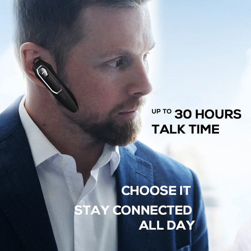 [Australia - AusPower] - Trucker Bluetooth Headset, Noise Cancelling, 30H Talking Time, Speak Callers Name, Hands Free Bluetooth Earpiece for Cell Phone Black 