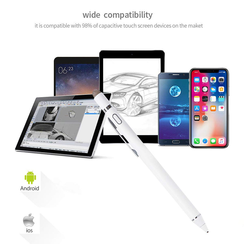 [Australia - AusPower] - Active Stylus Pen for Touch Screens, Digital Pencil Pen Fine Point Stylish Pencil Compatible with iPhone iPad Pro Air Mini Android and Other Tablets (White) 