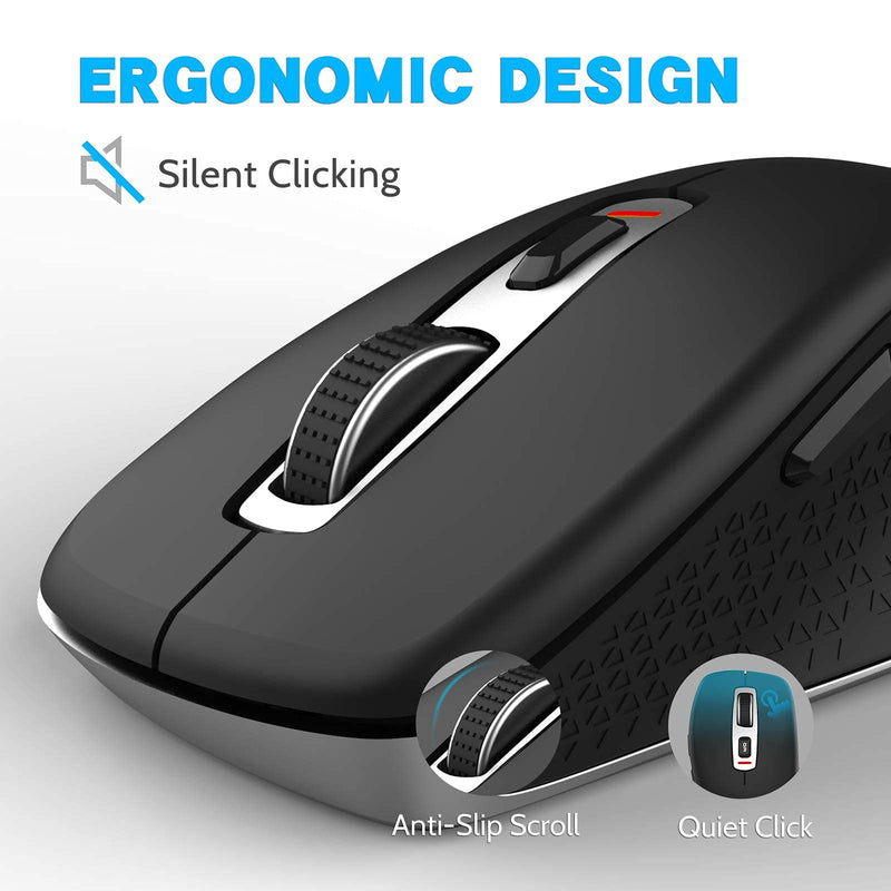 [Australia - AusPower] - Wireless Mouse 2.4G Noise-Free Cordless Mouse 5 Adjustable DPI (up to 2400) 6 Buttons Portable Computer Silent Mouse with USB Nano Receiver, Suitable for Laptops Computers Macs Laptops (Black) 1 Park Black 