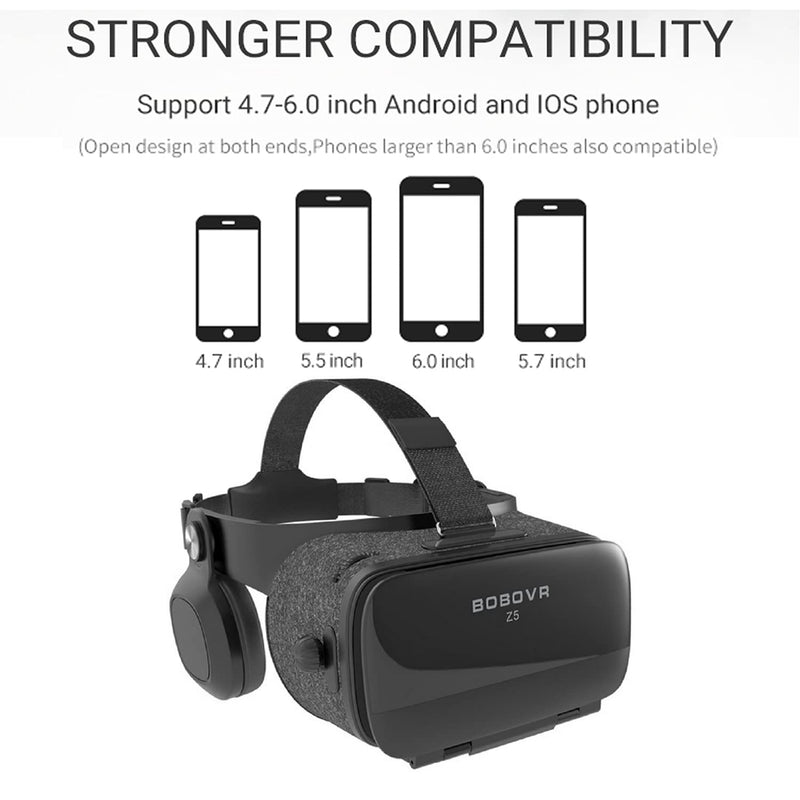 [Australia - AusPower] - BOBOVR Z5 VR Headset Virtual Reality Goggles Stereo Sound Headphone Compatible with iOS and Android Phone 4.7-6.5 inch 3D Glass Movies Games Bluetooth Remote Controller 
