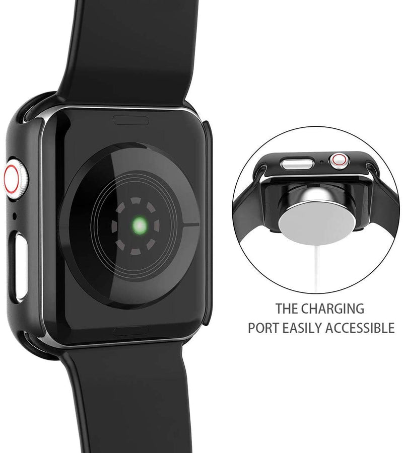 [Australia - AusPower] - Misxi 2 Pack Hard PC Case with Tempered Glass Screen Protector Compatible with Apple Watch Series 6 SE Series 5 Series 4 44mm, Black 2 Black 