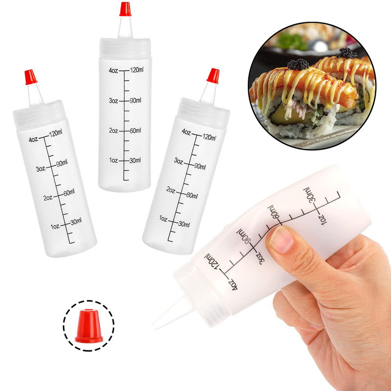 [Australia - AusPower] - Foraineam 40 Pack 4 oz (120 ml) Small Condiment Squeeze Bottles with Red Tip Cap and Measurement, Durable Plastic Squirt Bottle for for Cookie Decorating, Sauces, Syrup, Salad, Arts and Crafts 