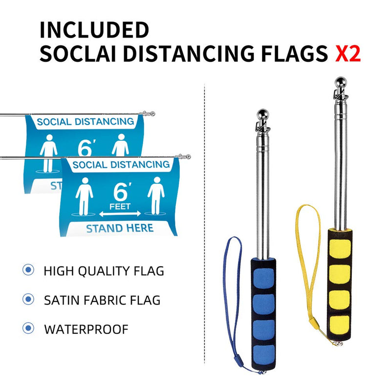 [Australia - AusPower] - Soclai Distancing Stick 6 Feet Telescopic Guide Flag Pole Stainless Steel Handheld Travel Flagpole Portable Teacher Pointer with Flags Banners 2 Pack 