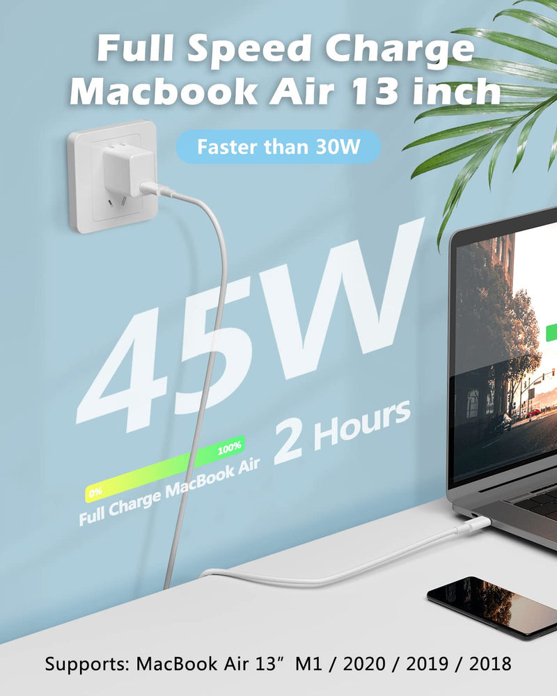 [Australia - AusPower] - 45W [GaN Tech] USB C Charger for MacBook Air, Mac Pro 13 inch, Samsung Galaxy S21/S20, Tab S7, iPad Pro 12.9/11, PPS Support, 6.6ft USB C-C Cable Included 