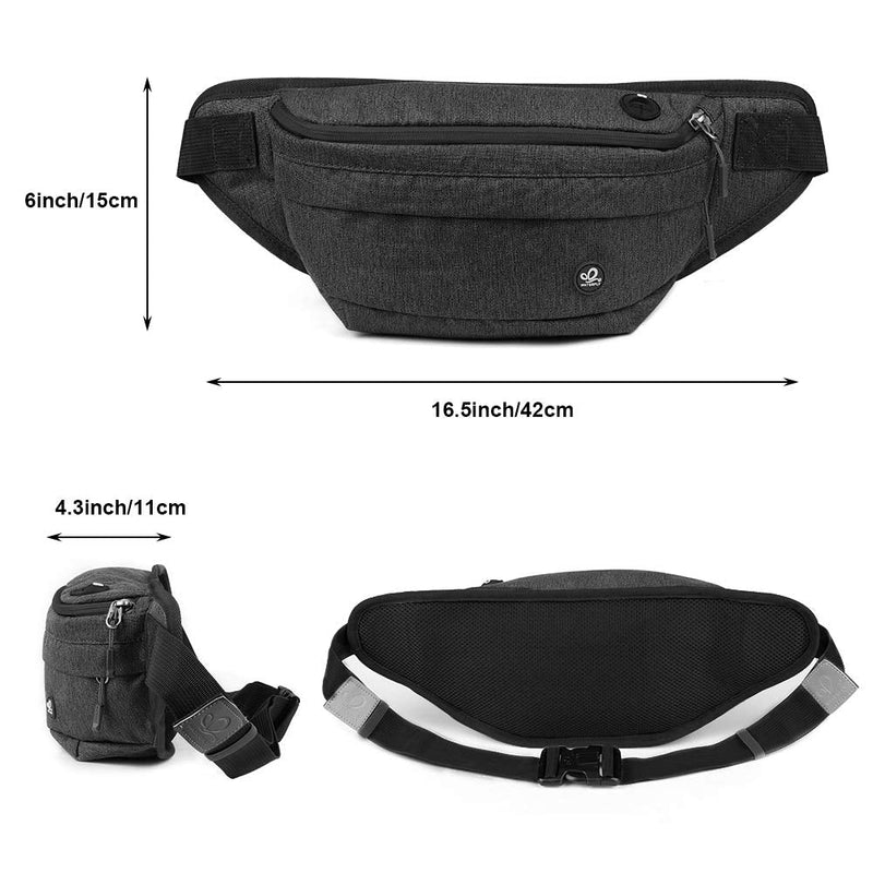 [Australia - AusPower] - WATERFLY Fanny Pack for Men Women Water Resistant Large Hiking Waist Bag Pack Carrying All Phones for Running Walking Traveling Black 