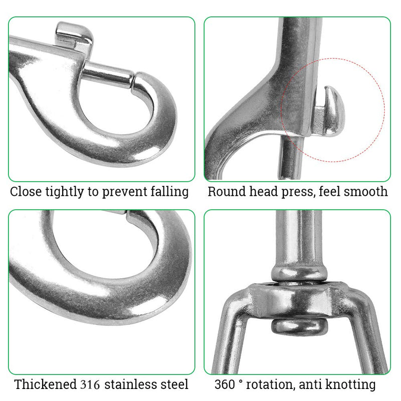 [Australia - AusPower] - POLARHAWK Double Ended Bolt Snap Hooks, Stainless Steel Double End Heavy Duty Trigger Snaps for Water Bucket/Dog Leash/Pet Feed Bucket/Pet Hammock and More, Pack of 6(3.5inch,Silver) 