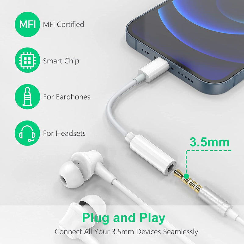 [Australia - AusPower] - Apple MFi Certified Lightning to 3.5 mm Headphone Jack Adapter, esbeecables 2 Pack iPhone Earphones/Headphones Converter Aux Audio Jack Dongle, Compatible with 13/12/SE/11/XS/XR/X/8/7, Support All iOS 