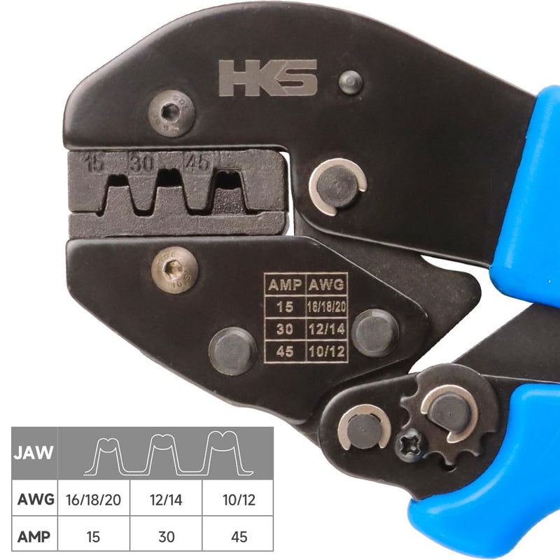 [Australia - AusPower] - HKS Ratchet Crimping Tool for 5, 30 and 45 Amp Contacts DC Power Connector Modular Power Terminals, Powerpole Crimper with Build-in Orientation Block AP-15 Crimper 