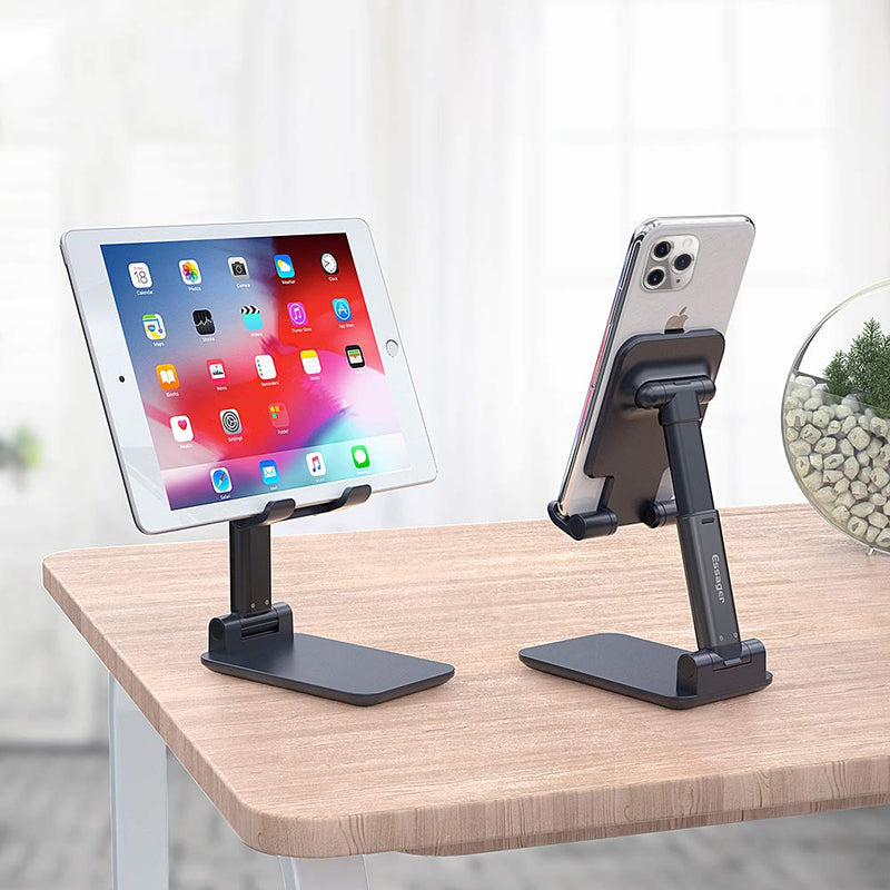 [Australia - AusPower] - Adjustable Cell Phone Stand, ESSAGER Foldable Phone Stand Holder Cradle for Desk Compatible with All Mible Phones, iPhone, iPad, Switch, Tablet(Black) Black 