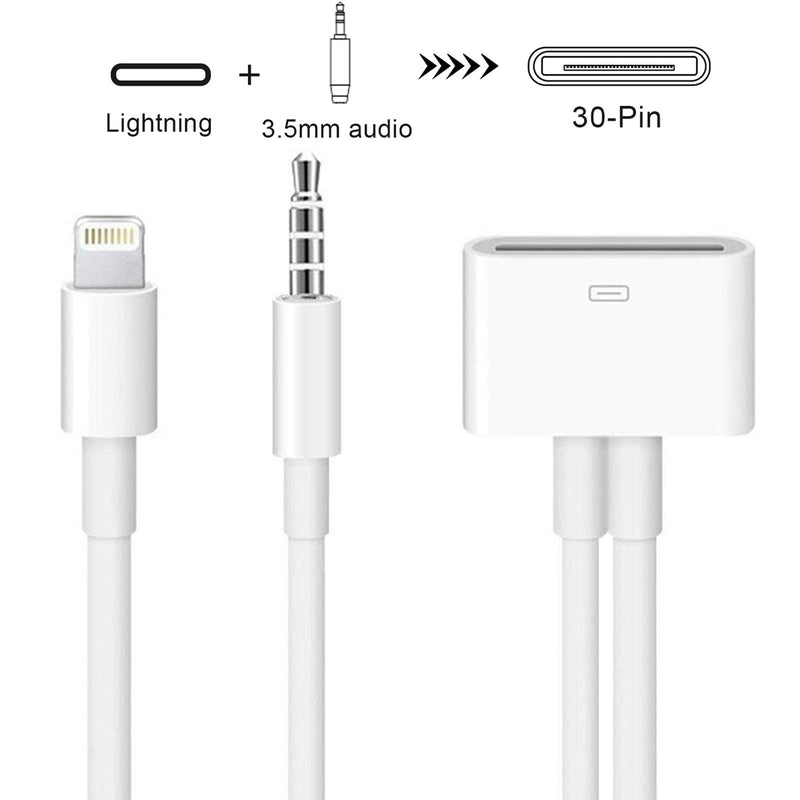 [Australia - AusPower] - Lightning to 30 Pin Adapter Charging Sync Connector with 8 Pin Male to 30 Pin Female Adapter for Select iPhone, iPad and iPod Models (White) 